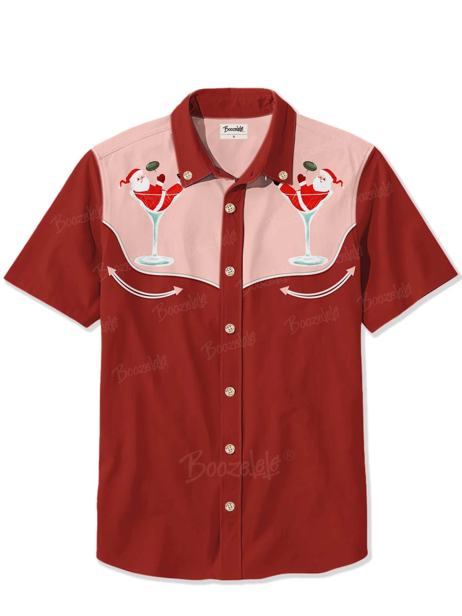 Christmas Wine Glasses And Santa - 100% Cotton Shirt