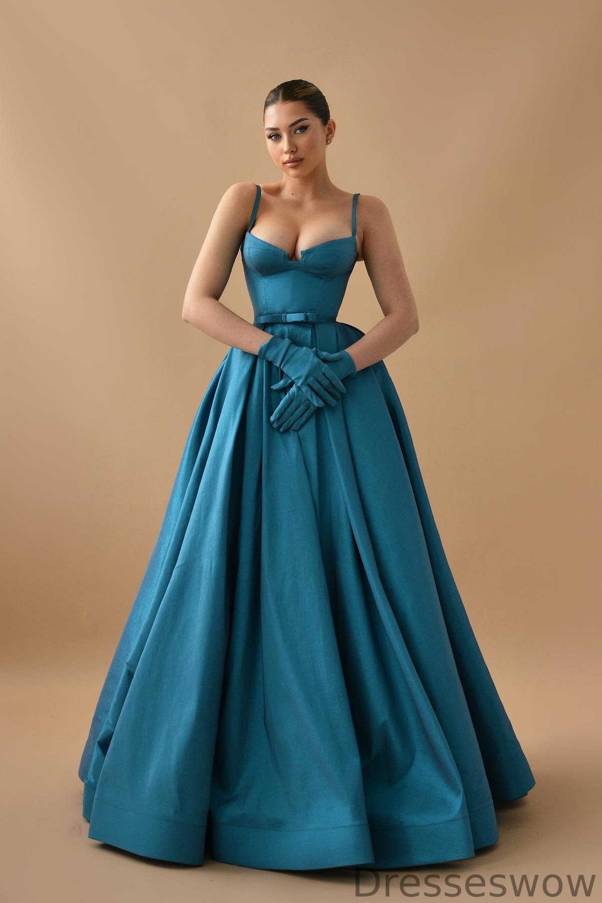Dresseswow Ink Blue Spaghetti-Straps Sleeveless A-Line Prom Dress On Sale
