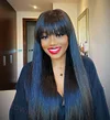 Glueless Beautiful Natural Black Long Straight Wig With Bang