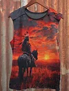 Unisex Red Sunset Art Print Short Sleeve Casual T-Shirt