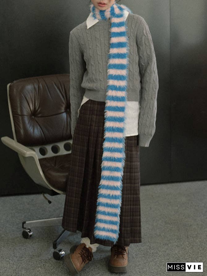 Ladies Soft Faux Mink Feel Stripe Scarf YW039