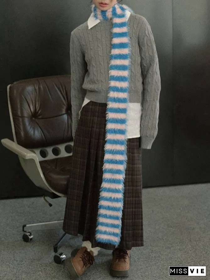 Ladies Soft Faux Mink Feel Stripe Scarf YW039