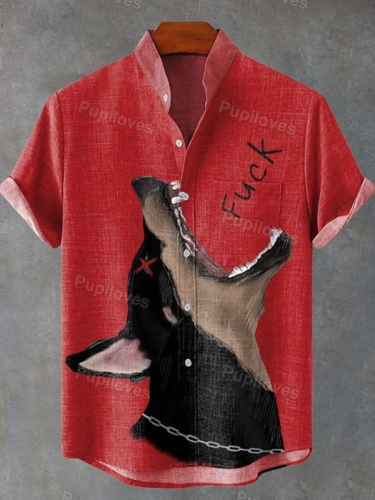 Pupiloves Pupiloves Black Dog Fuck Print Casual Shirt