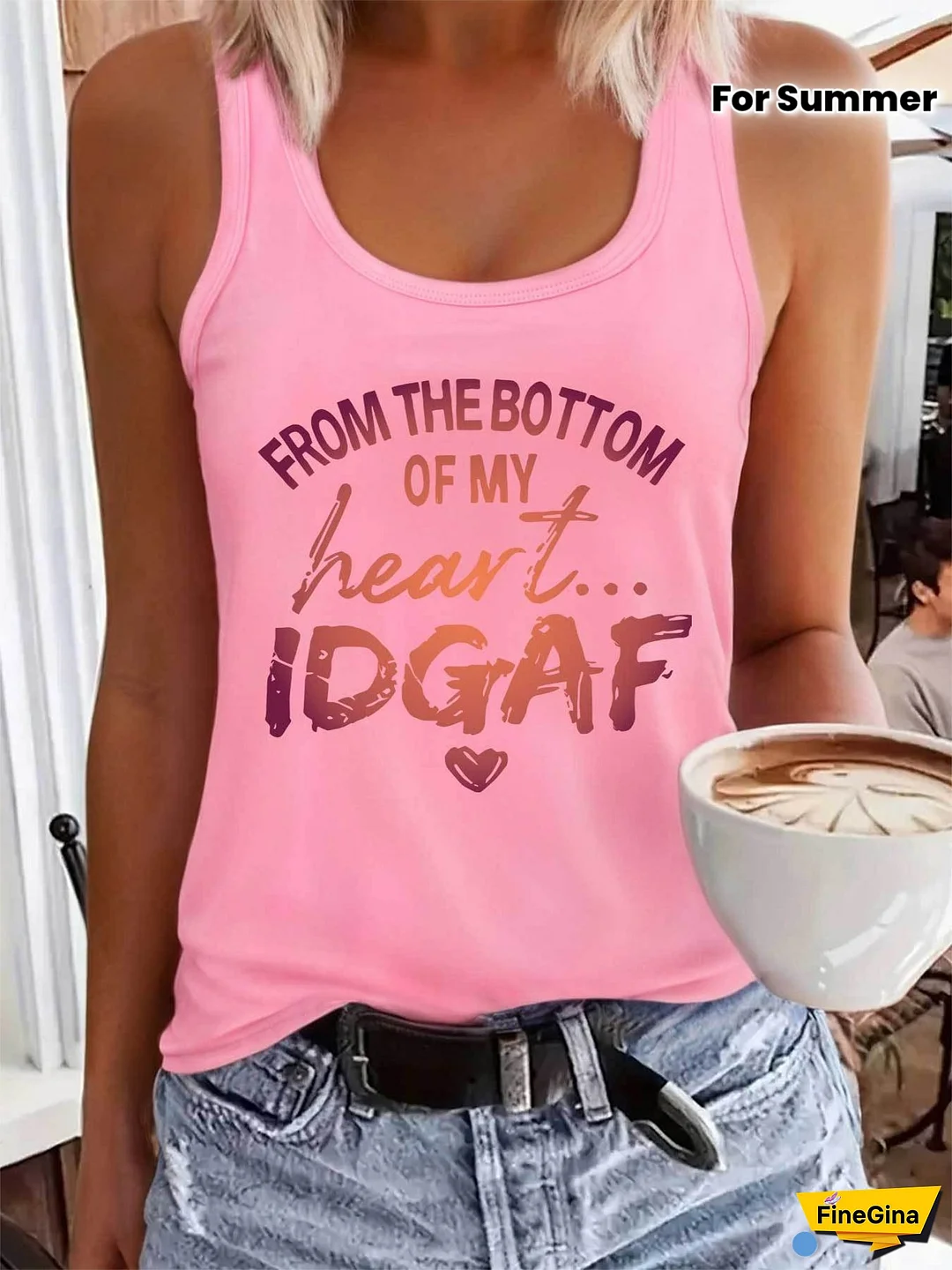 [Creative IDGAF Tank] Sleeveless Creative Letter IDGAF Printed Tank Top | Women's Casual Tops for Summer and Spring