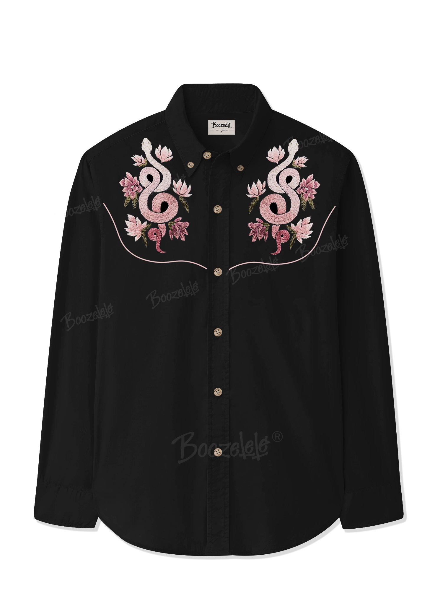 【Embroidery】Flower And Snake - 100% Cotton Long Sleeves Shirt