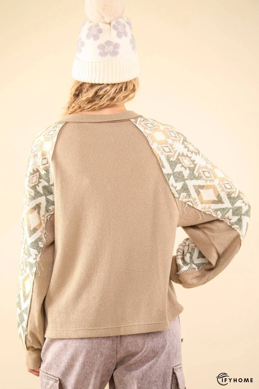 VERY J Printed Long Sleeve Round Neck Knit Top | IFYHOME