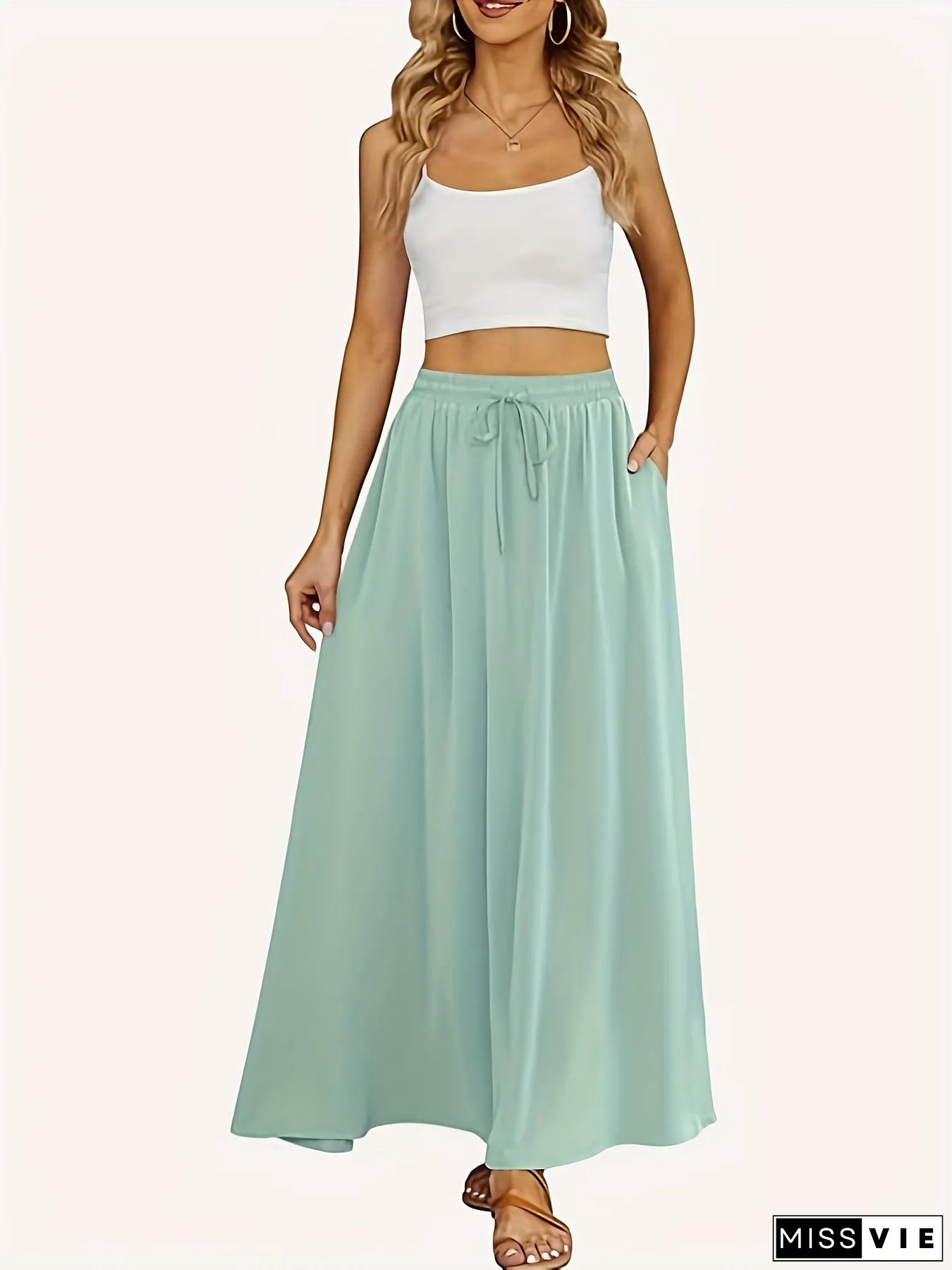 Womens Flowy High-Waist Maxi Skirt