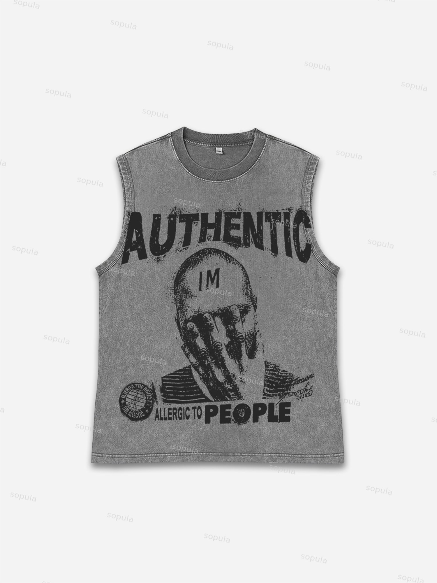 Retro I Am Allergic To People Graphic Wash Tank Top