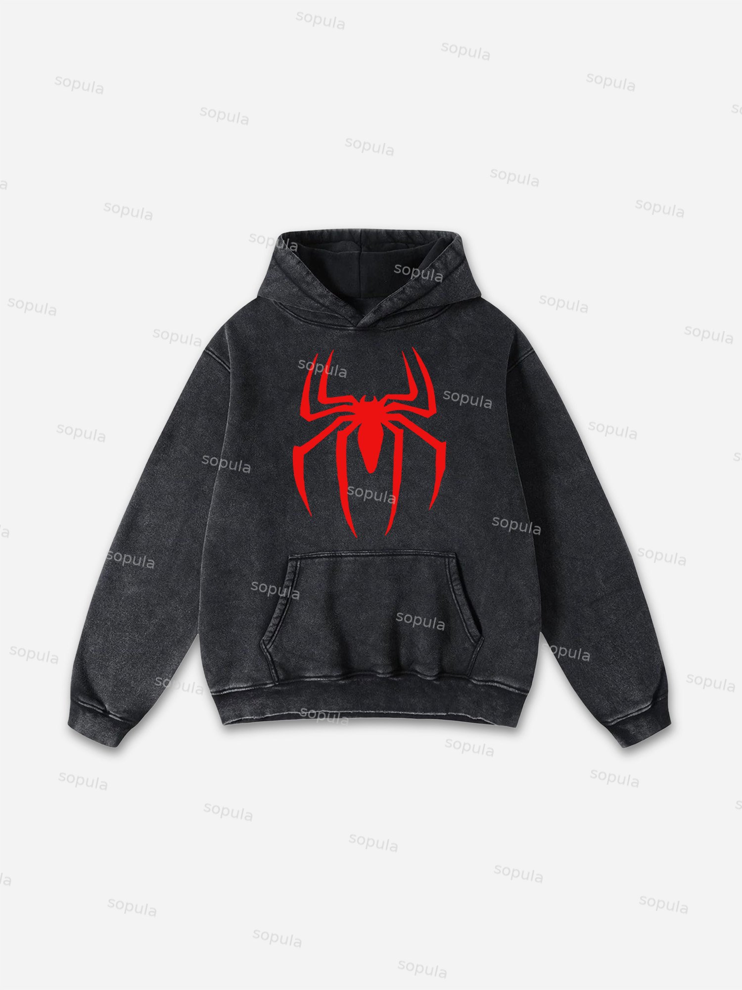 Vintage Spider Graphic Acid Washed Oversized Hoodie - Sopula｜Premium Graphic Tees & Graphic Clothing