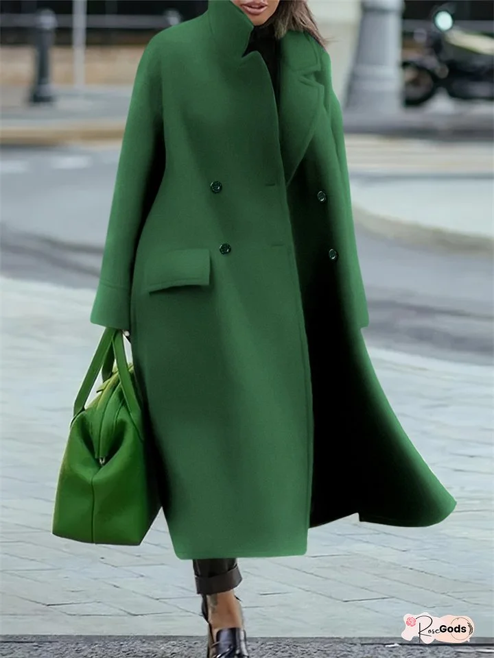 Loose Winter and Autumn Women's Tweed Solid Color Coat Warm Long Temperament Coat