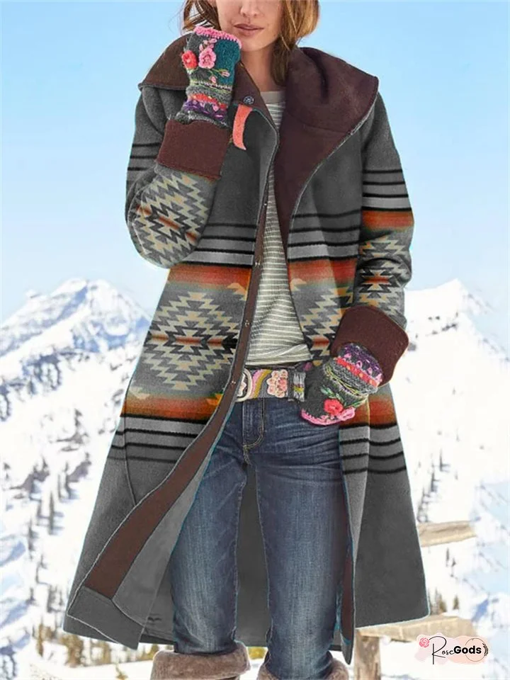 Fall and Winter New Women's Medium-length Printed Long-sleeved Blouse Temperament Commuter Tweed Jacket