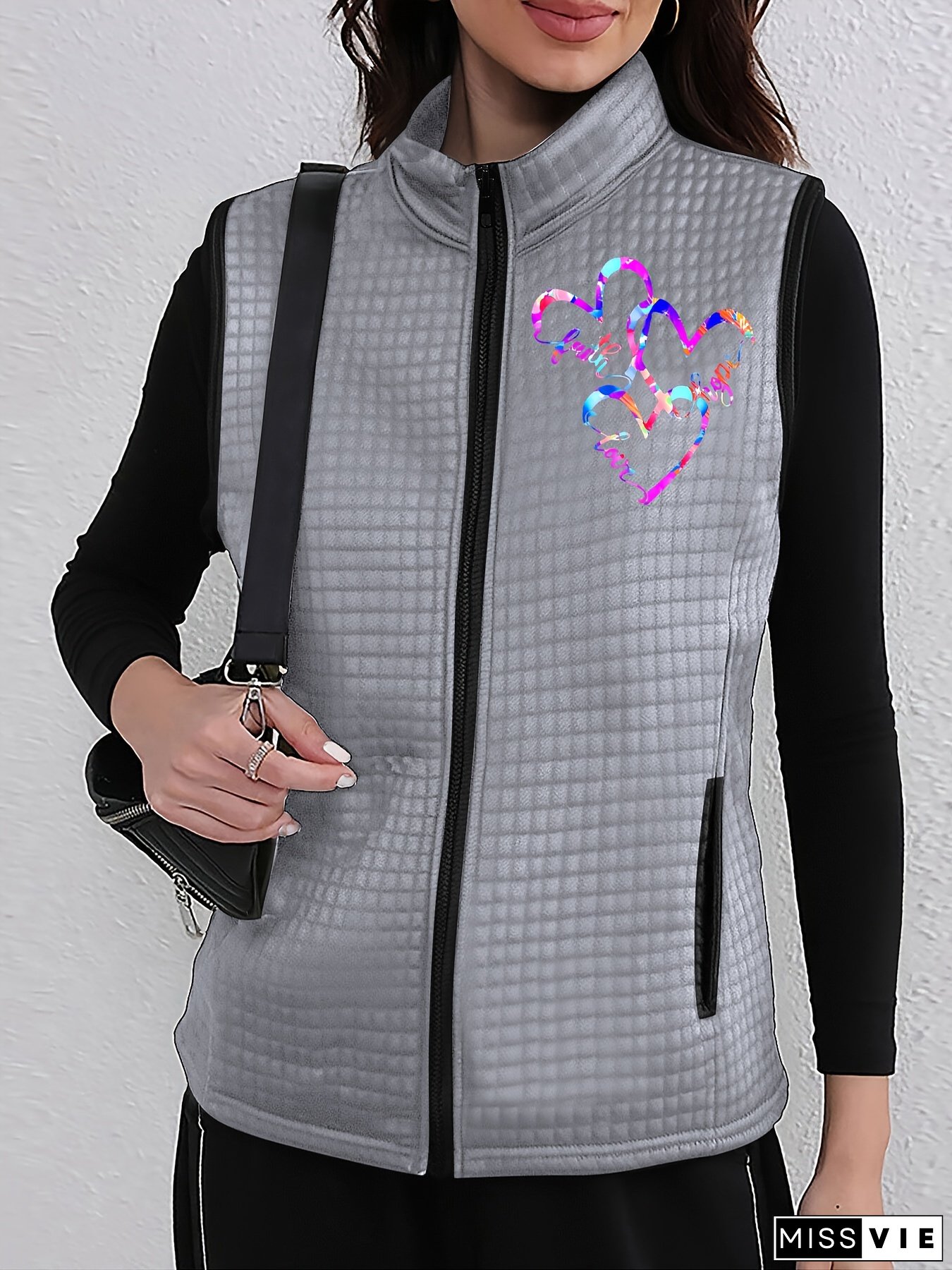 Womens Thick Winter Sleeveless Zip-Up Jacket Black Outerwear Coat with Full-Zip Closure