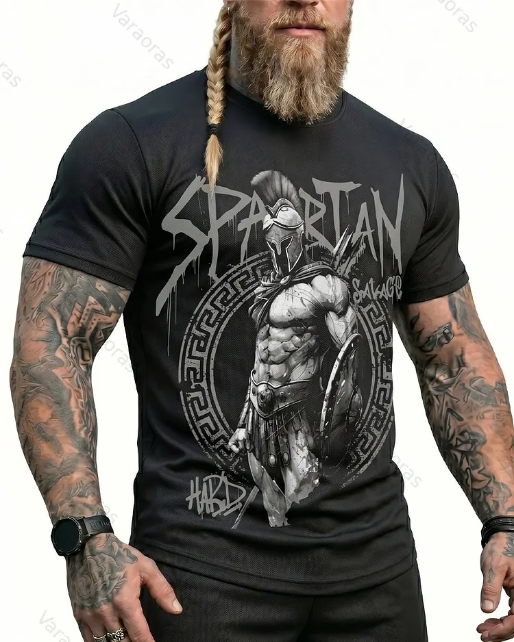 Men's Summer Viking Awe Helmet Print Short-Sleeve T-Shirt 9658