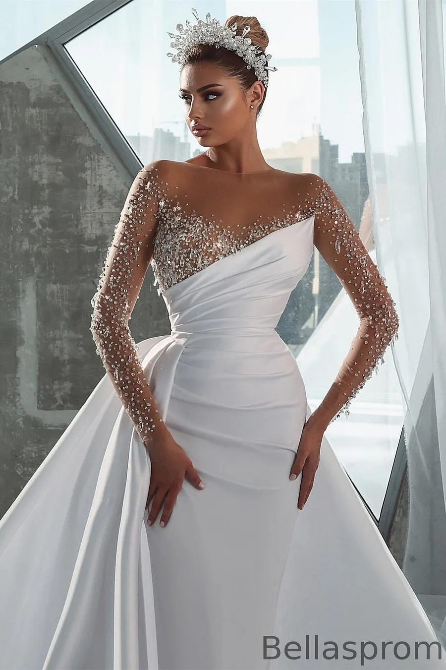 mermaid wedding dress with overskirt Designer Lace Overskirt Mermaid Wedding Gown