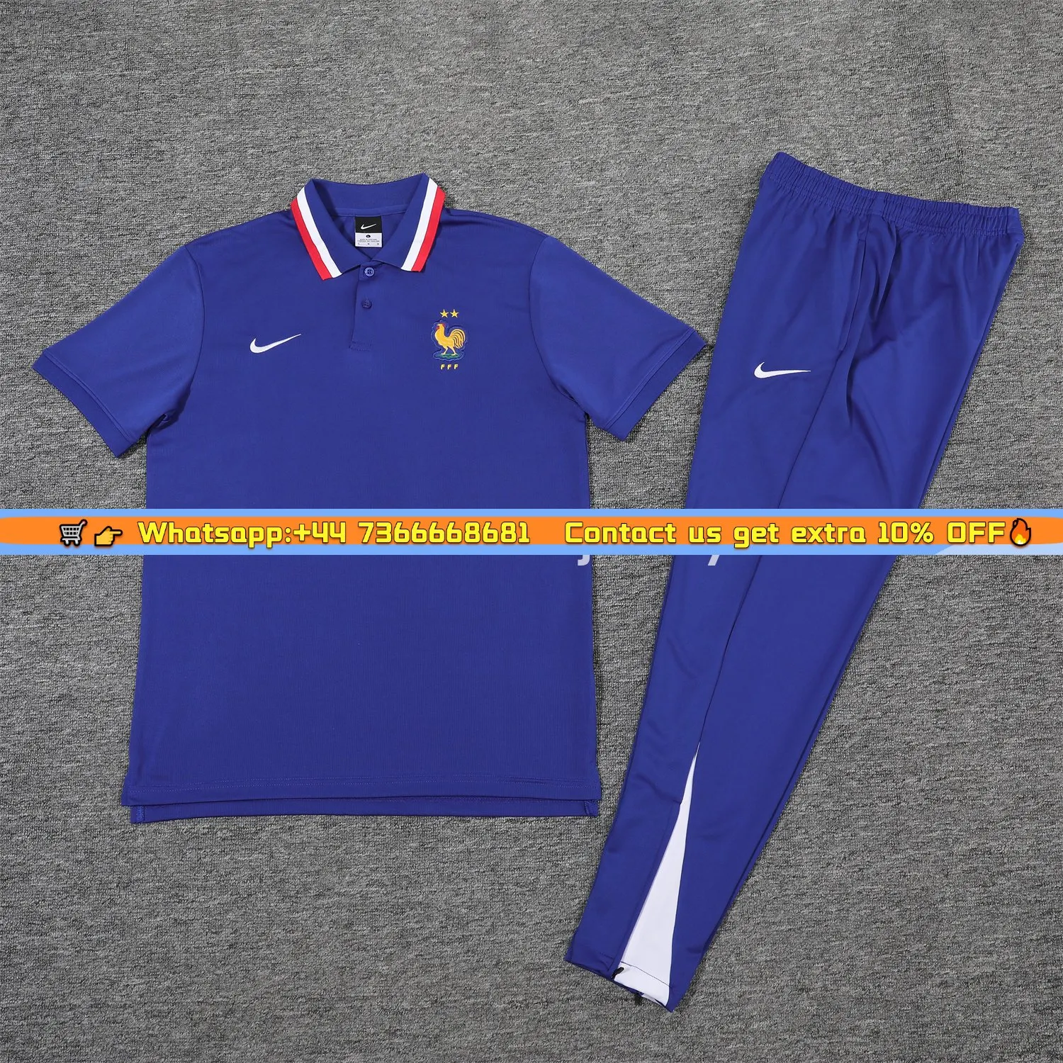 France 25-26 POLO Short-Sleeve Training Set - Blue Top and Pants