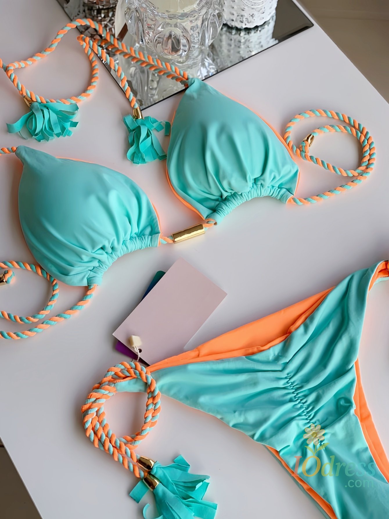 IO Dress Sexy Solid color Two-piece Triangle Swimwear Women's Swimsuit Braiding rope Bikinis Set Beach Bathing Suit Brazilian Biquinis