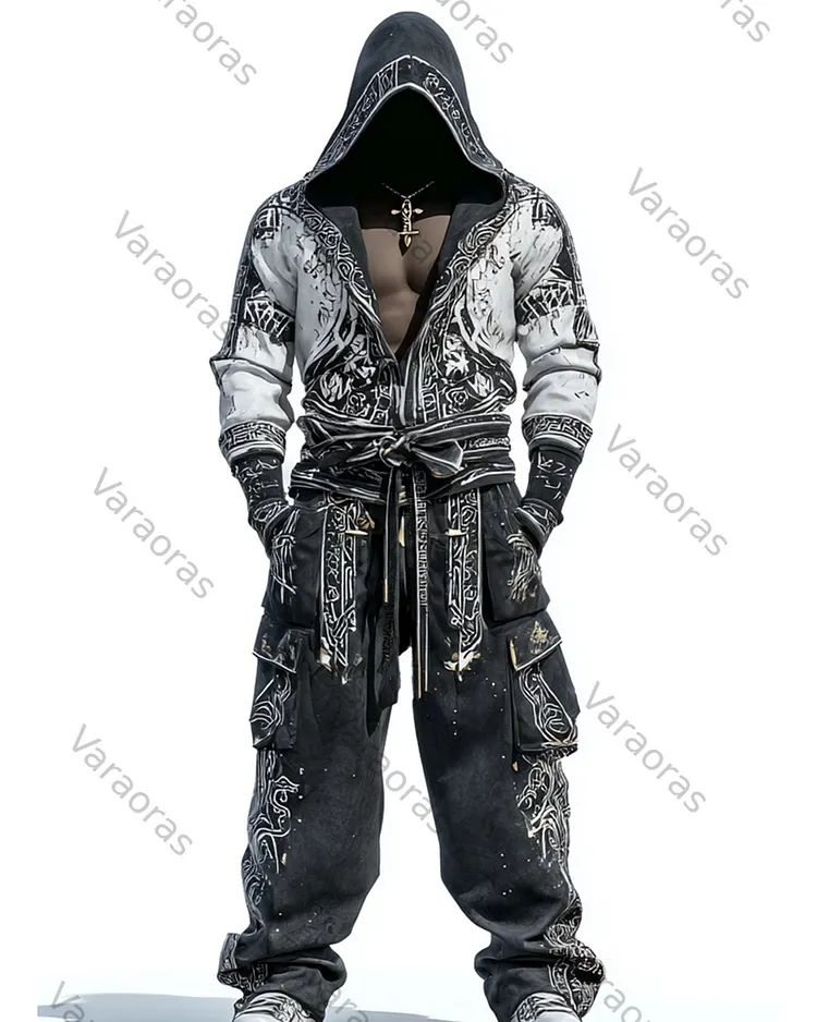 Men's Summer Fashion Embroidered Hooded Top and Pants Two-Piece Set 6372