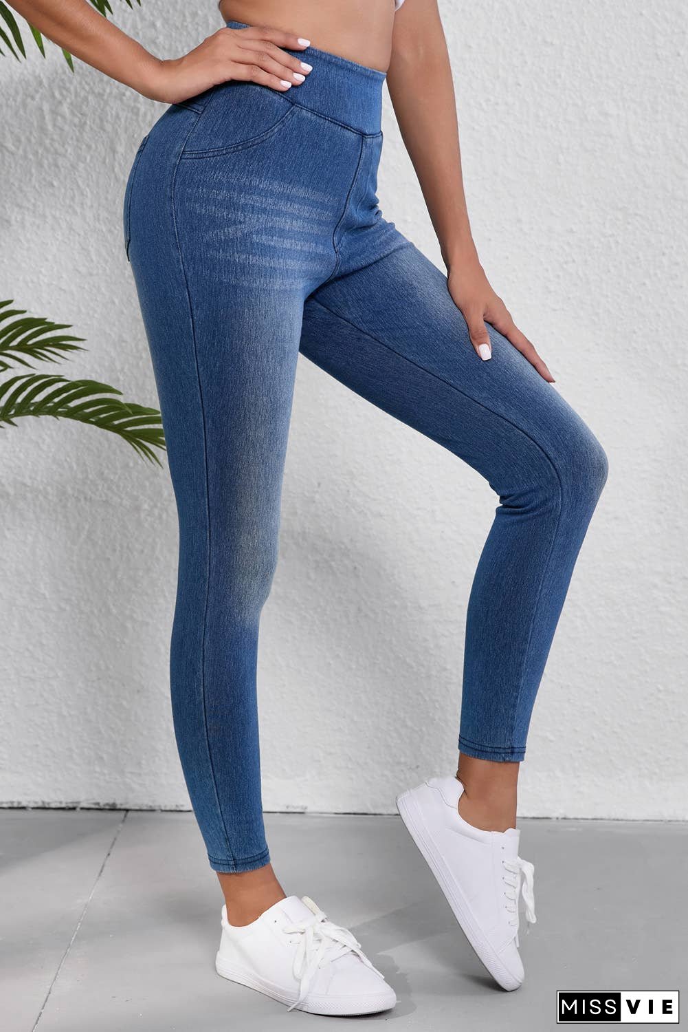 Elastic Waist Ankle Length Mid Waist Jeggings