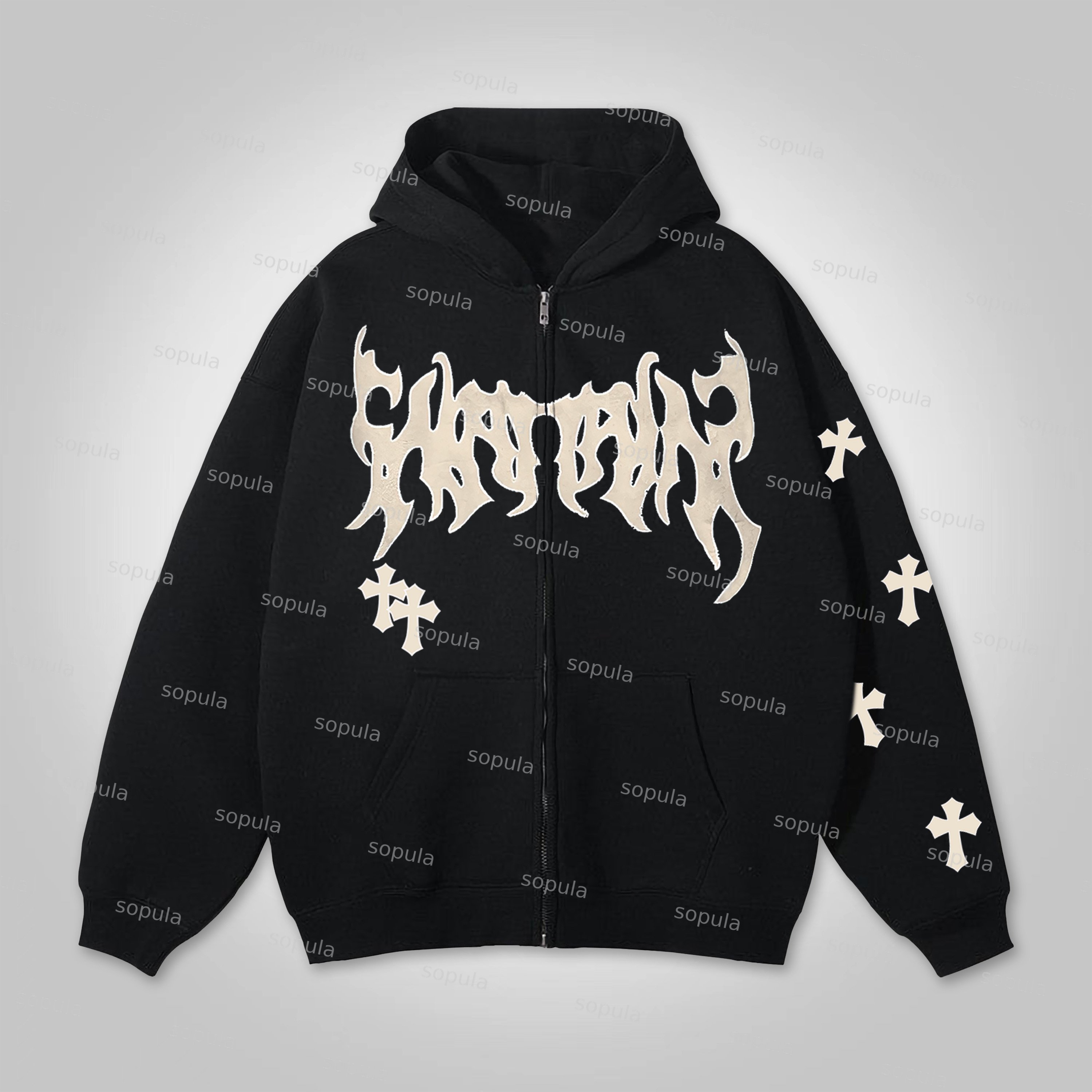 Sopula Vintage Cross Faith Graphic Oversized Zip Up Hoodie