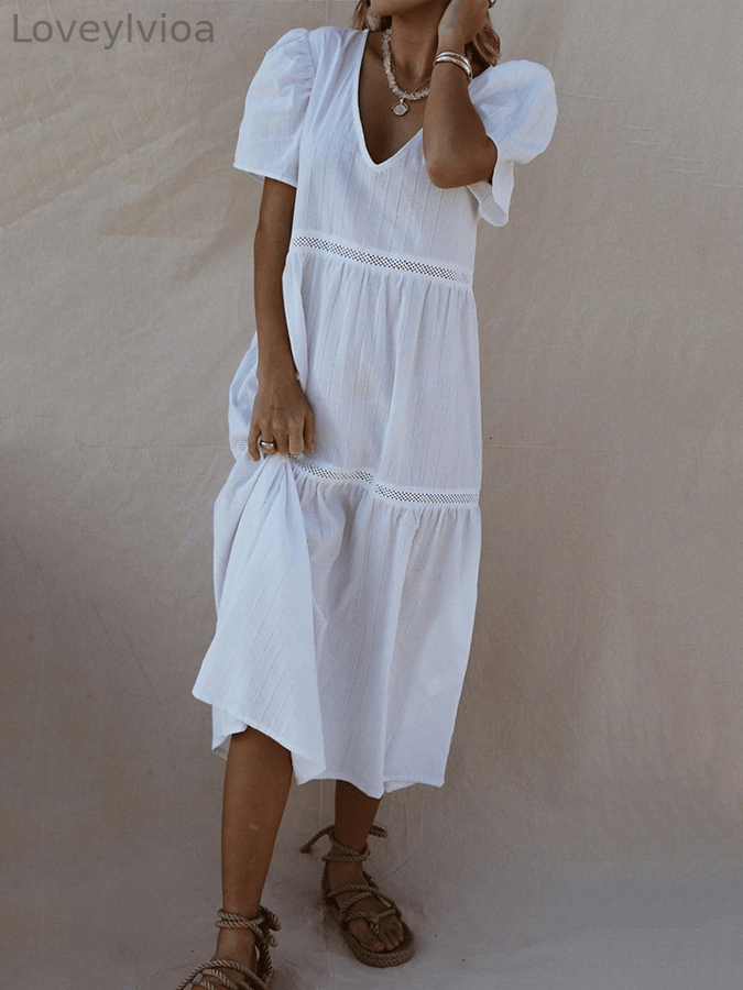 Women's Retro Lace Spliced Loose Casual Dress