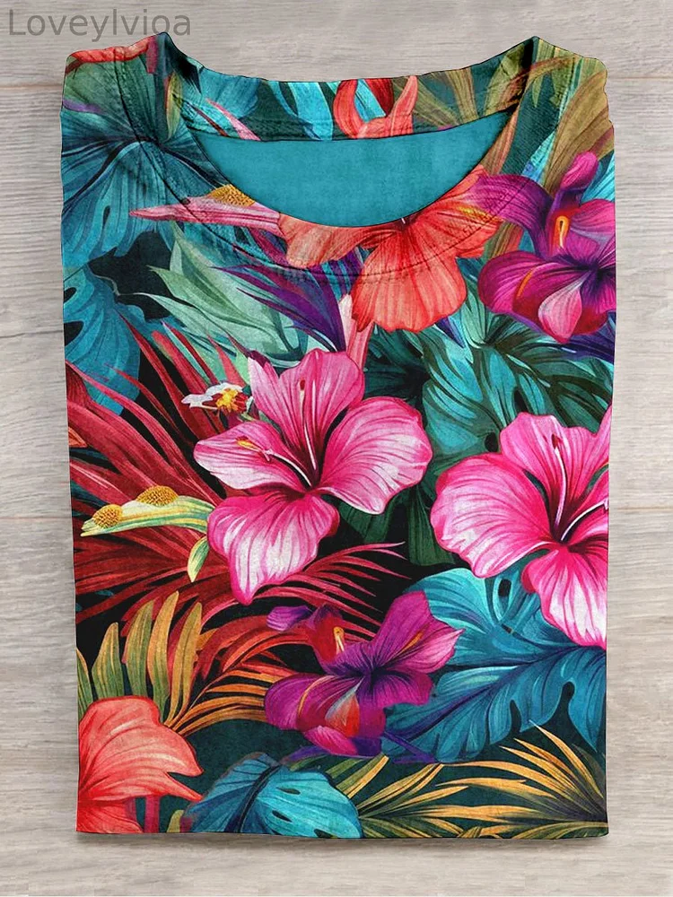 Unisex Tropical Floral Abstract Print Design T-Shirt