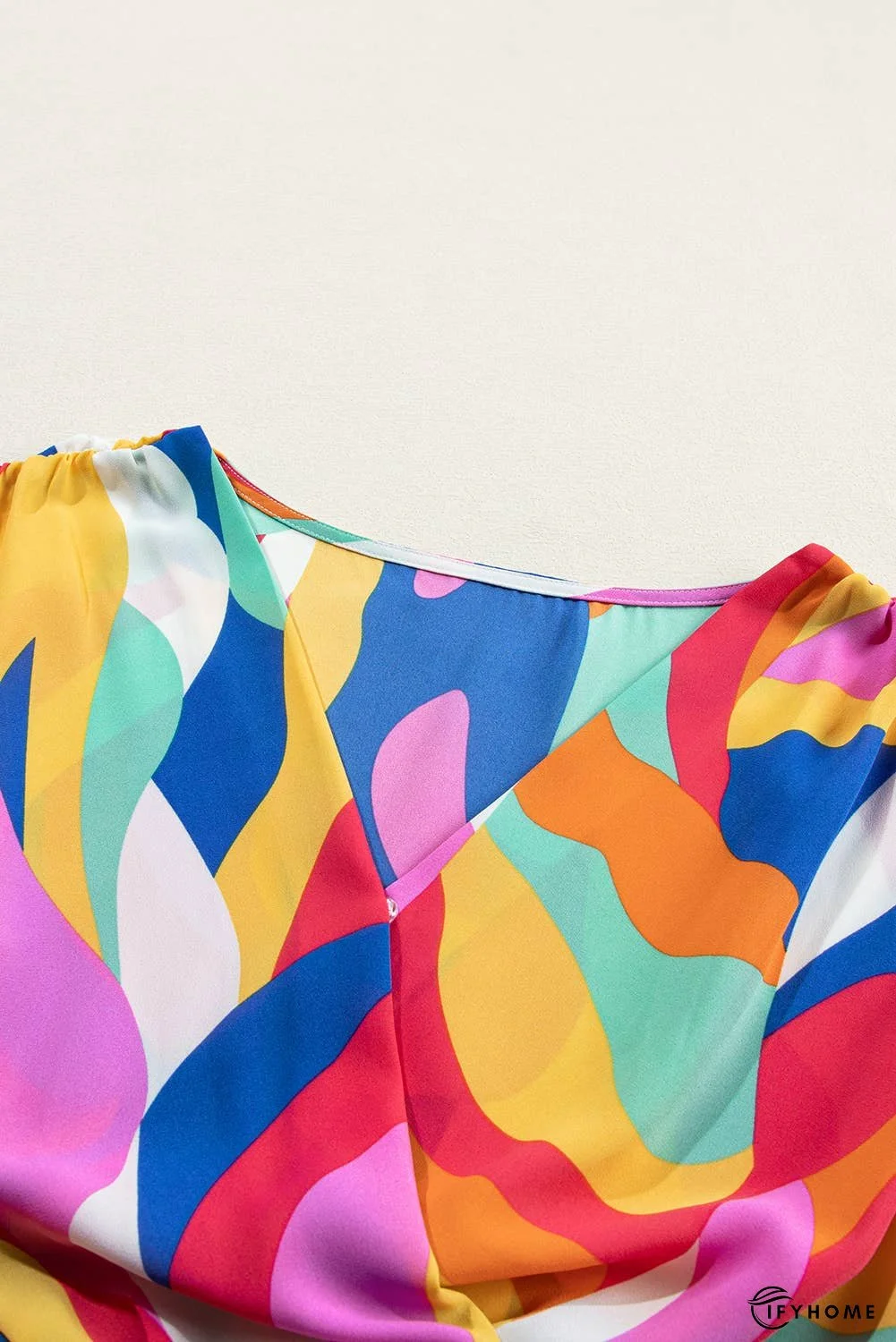 Abstract Printed Belted Puff Sleeve Mini Dress | IFYHOME