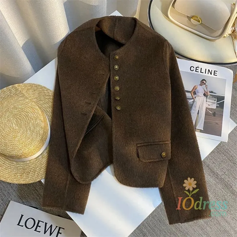 IO Dress Women's Casual Short Jacket 2025 Spring Autumn Long Sleeve Leisure Lady Outerwear Korean Version Loose Ladies Woolen Coat IO Dress