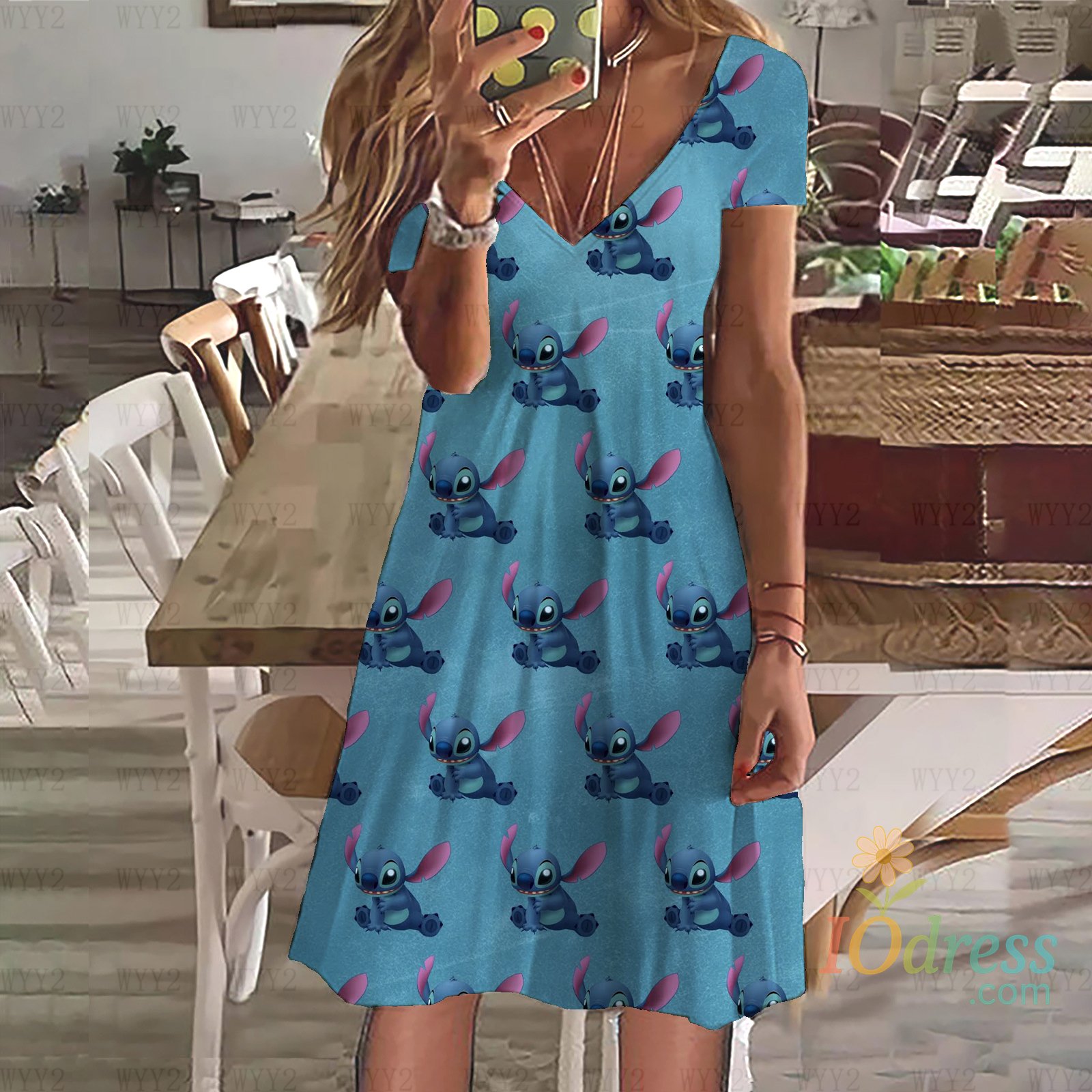 IO Dress 2025 Summer Dress Disney Lilo & Stitch Ladies Casual Dress Print Simple Street Style Ladies Short Sleeve Plus Size Dress IO Dress