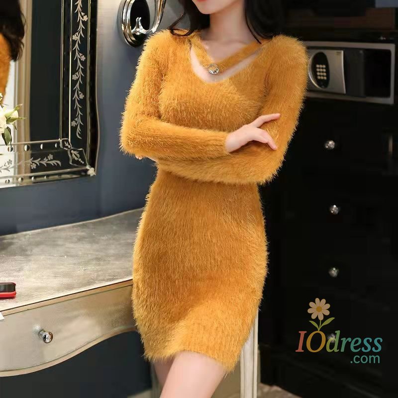 IO Dress Women's Autumn Winter y2k Dresses Casual Korean Fashion Clothing Slim Mini Sweater Dress White Black Knitted Bodycon Vestidos