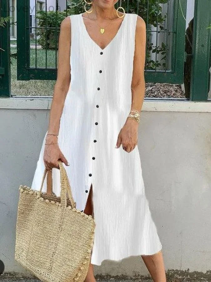 Women's Cotton and Linen Sleeveless Dress