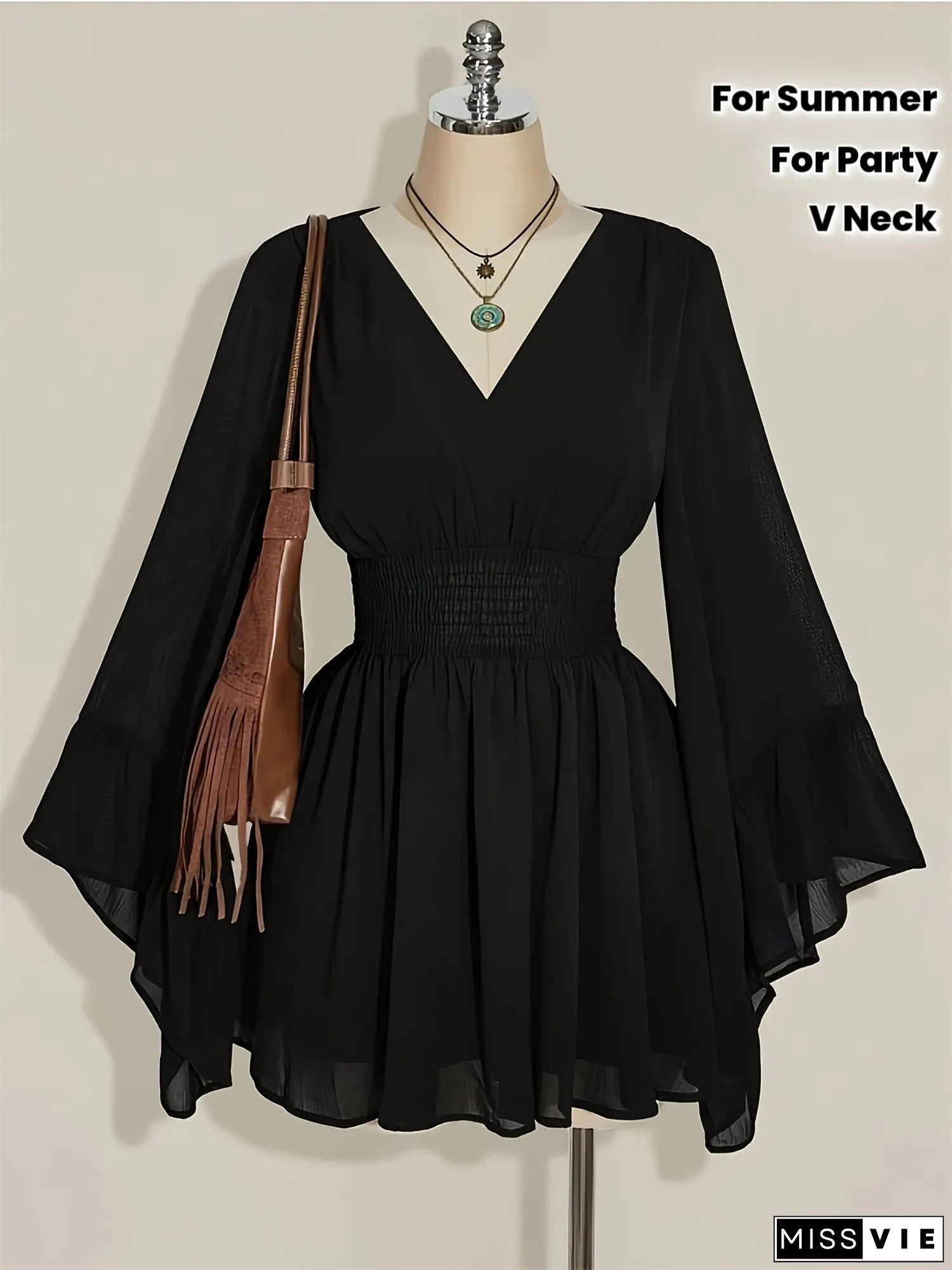 Womens Elegant Slim-Fit V-Neck MermaidAsymmetrical Hem Chiffon Party dress Floor-Length