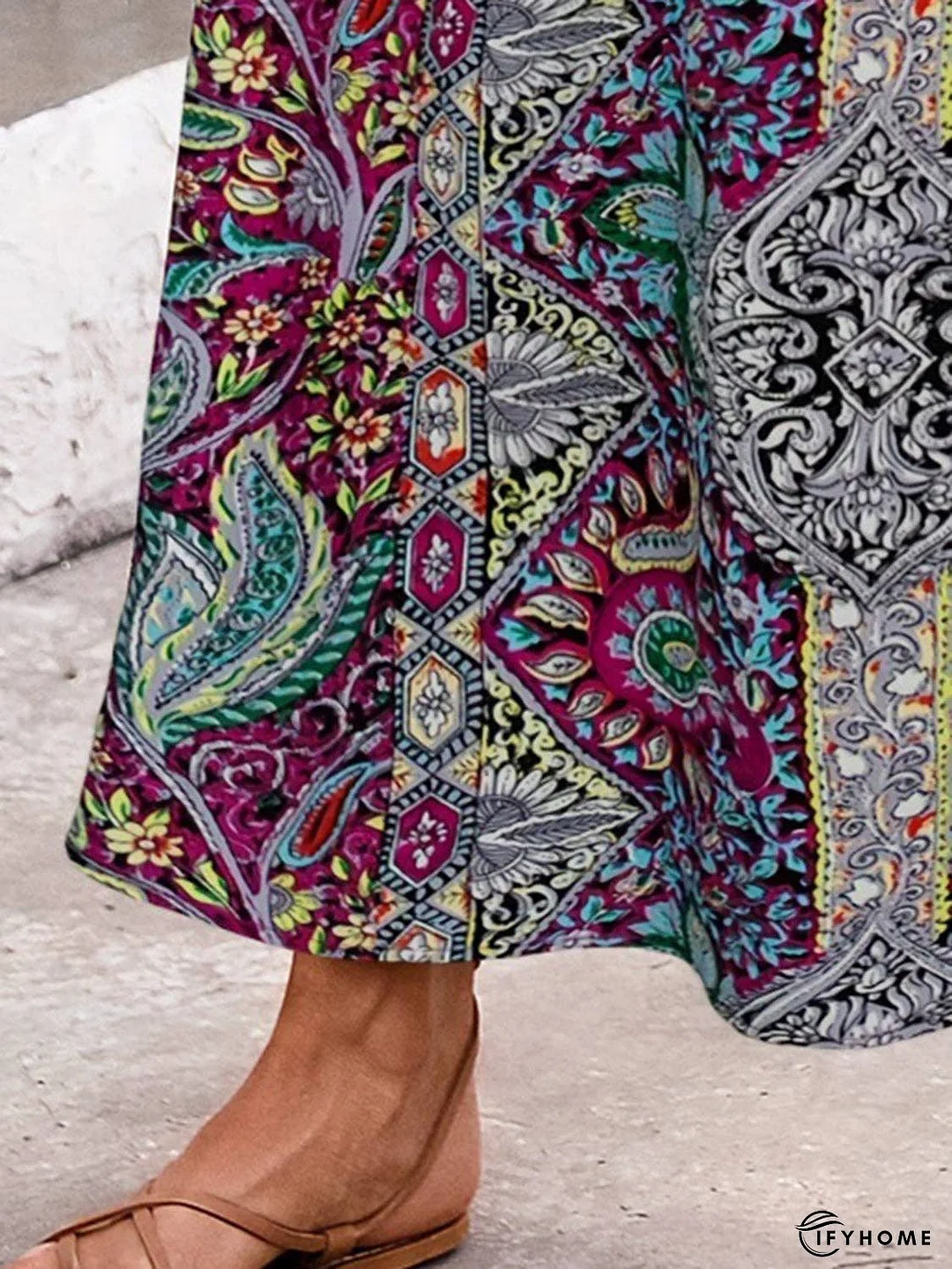 Slit Printed Elastic Waist Skirt | IFYHOME