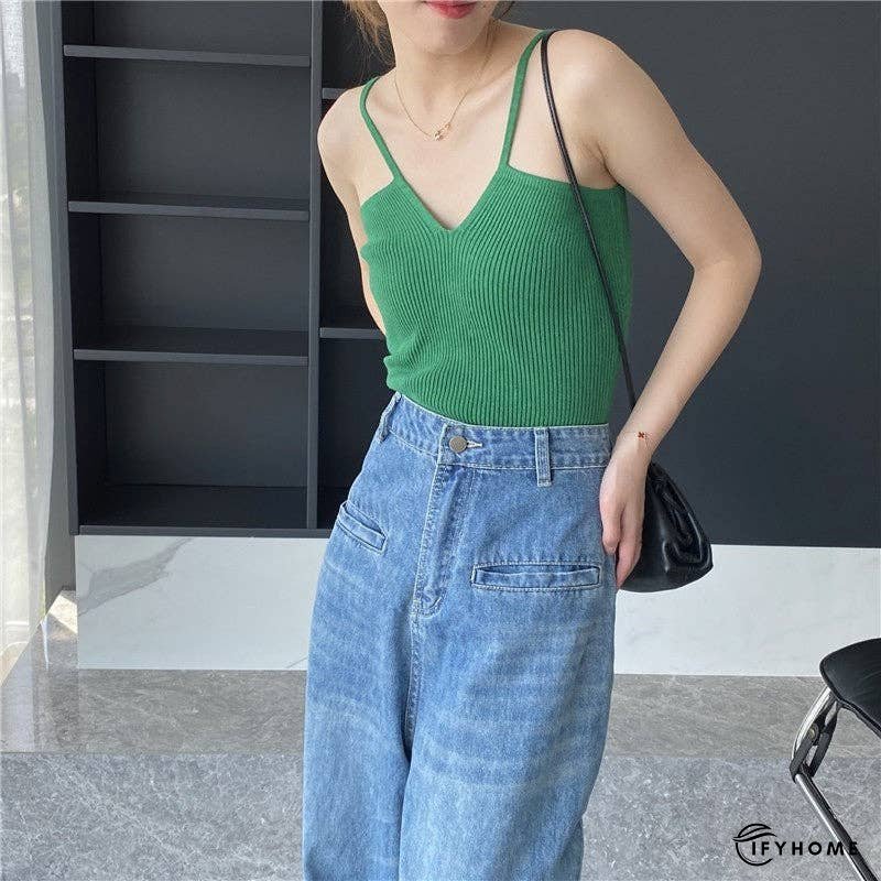 V-Neck Sleeveless Knit Tank Top For A Slim Fit | IFYHOME