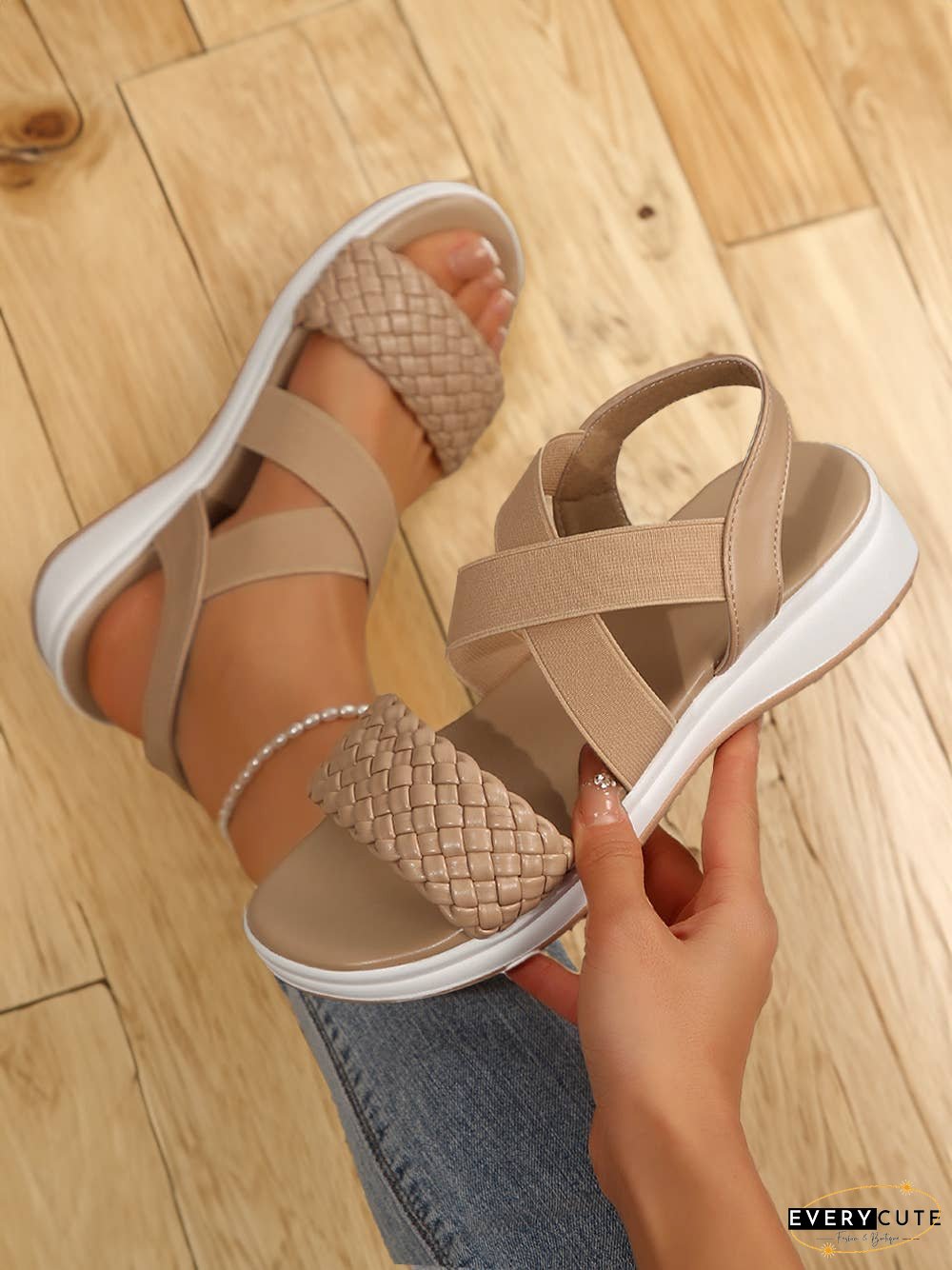 Woven Elastic Criss Cross Slope Sandals