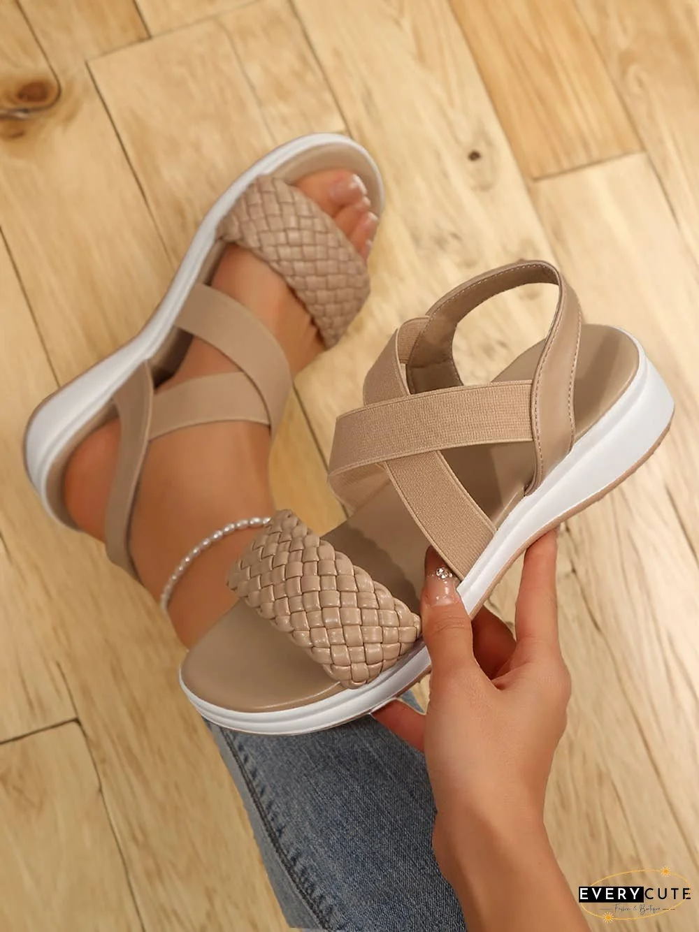 Woven Elastic Criss Cross Slope Sandals
