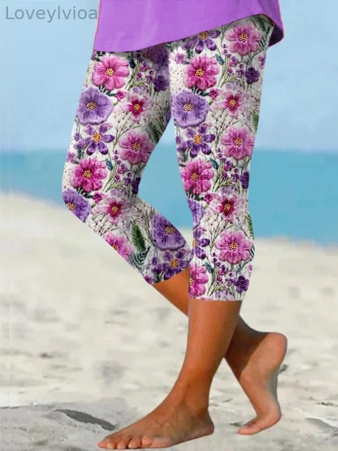 Women's Lilac Irises Print Casual Leggings