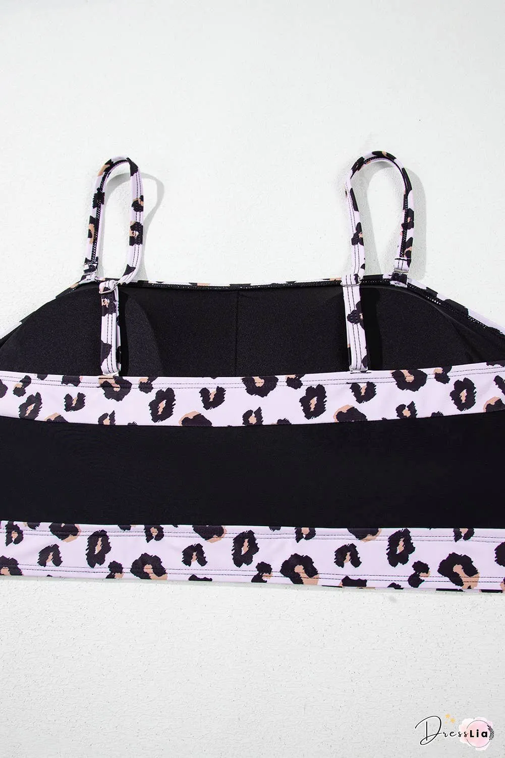 Plus Size 2pcs Leopard Patchwork High Waisted Swimsuit