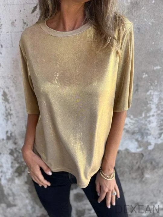 Women's Round Neck Laser Fashion Casual T-shirt