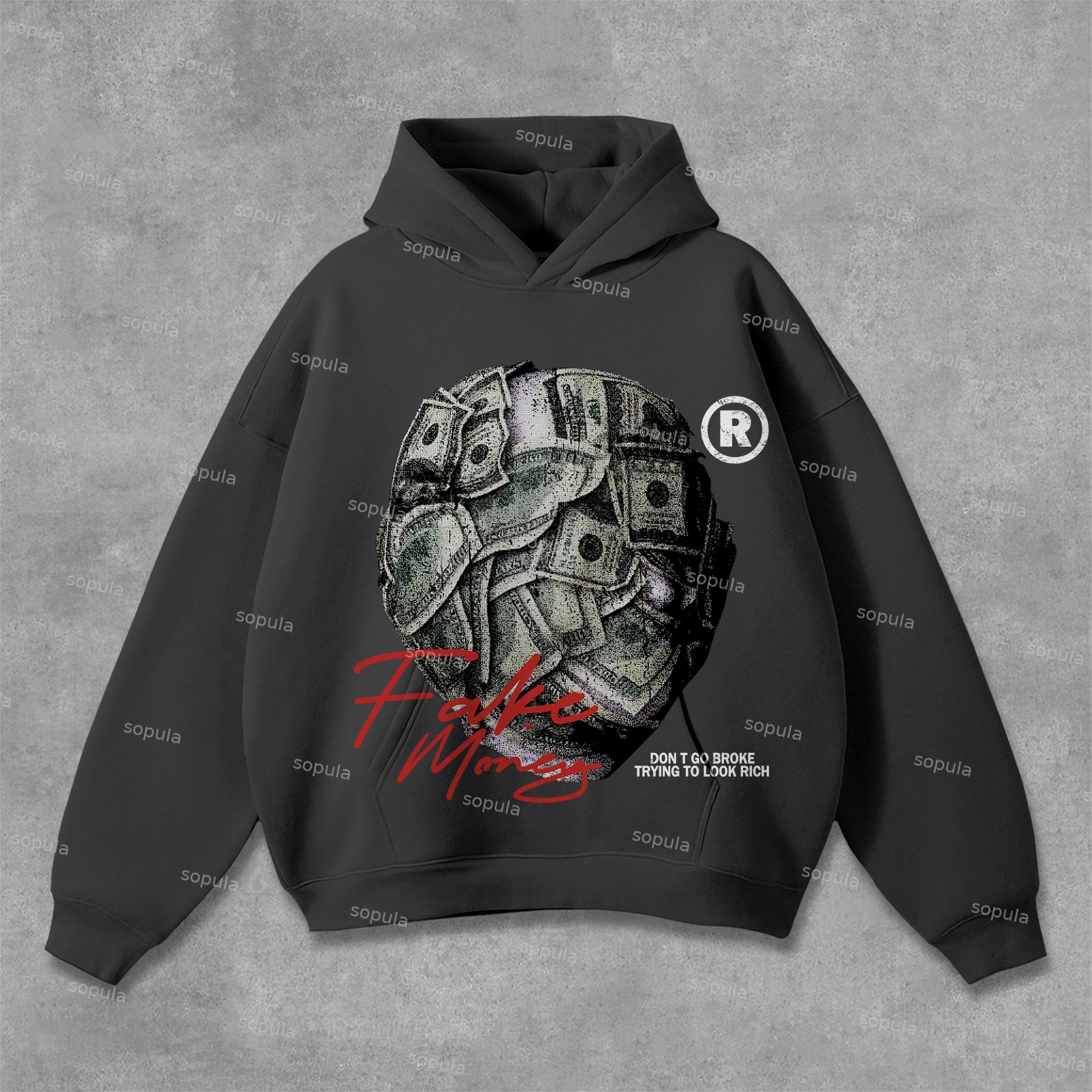 Sopula Don't Go Broke Trying To Look Rich Graphics Pocket Hoodie