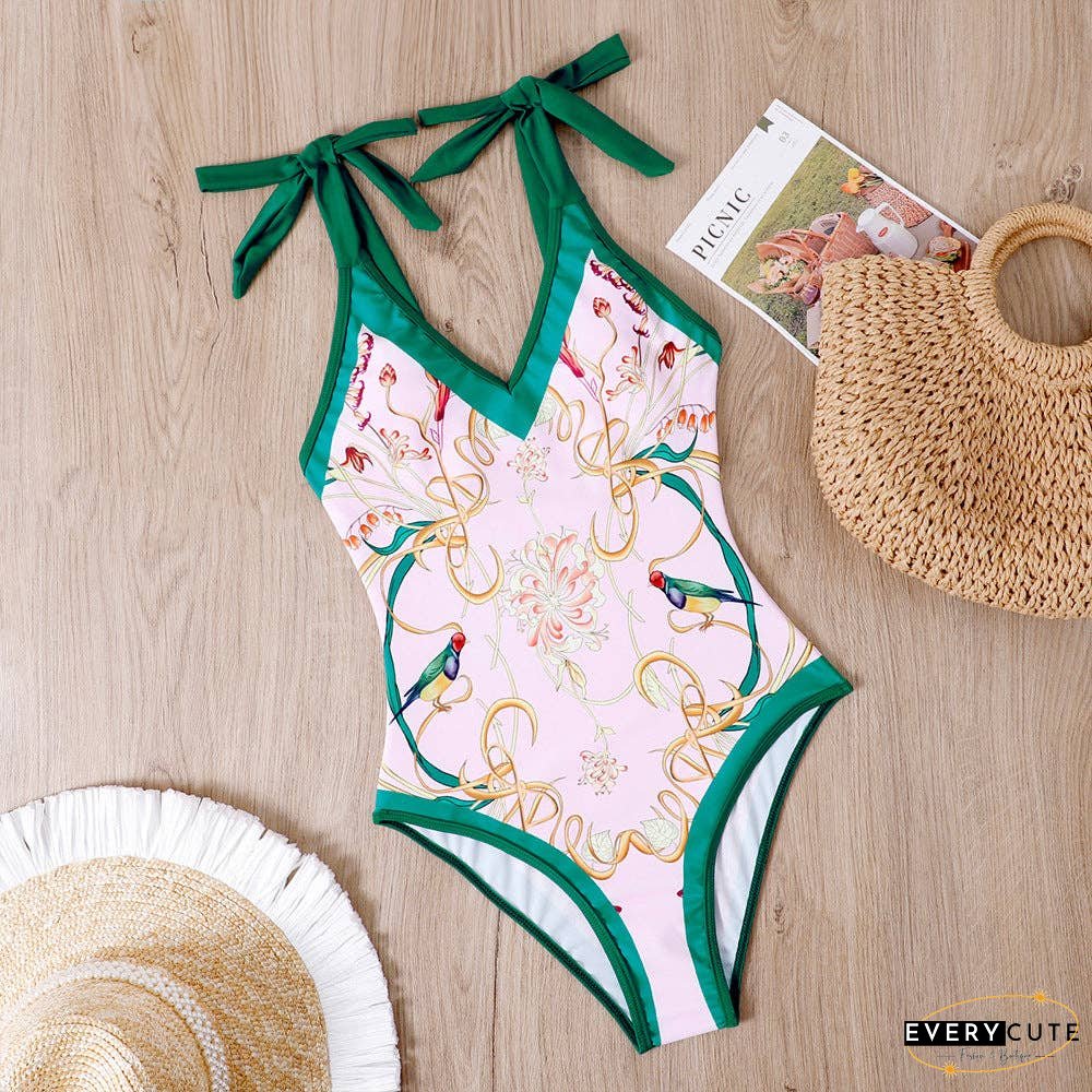 Ladies Strape Shoulder Print One Piece Swimwear SKSW40080T