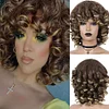 Short Hair Afro Kinky Curly Wigs With Bangs Fluffy African Ombre Glueless Wigs