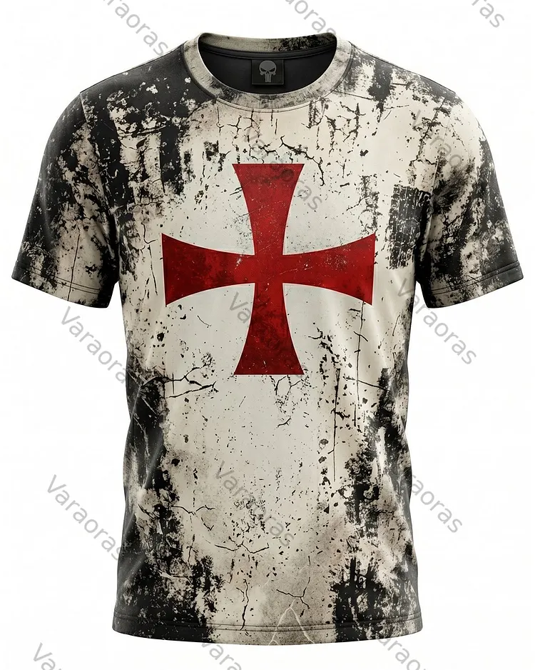 Men's Fashionable Viking Contrast Color Cross Print T-shirt 5877