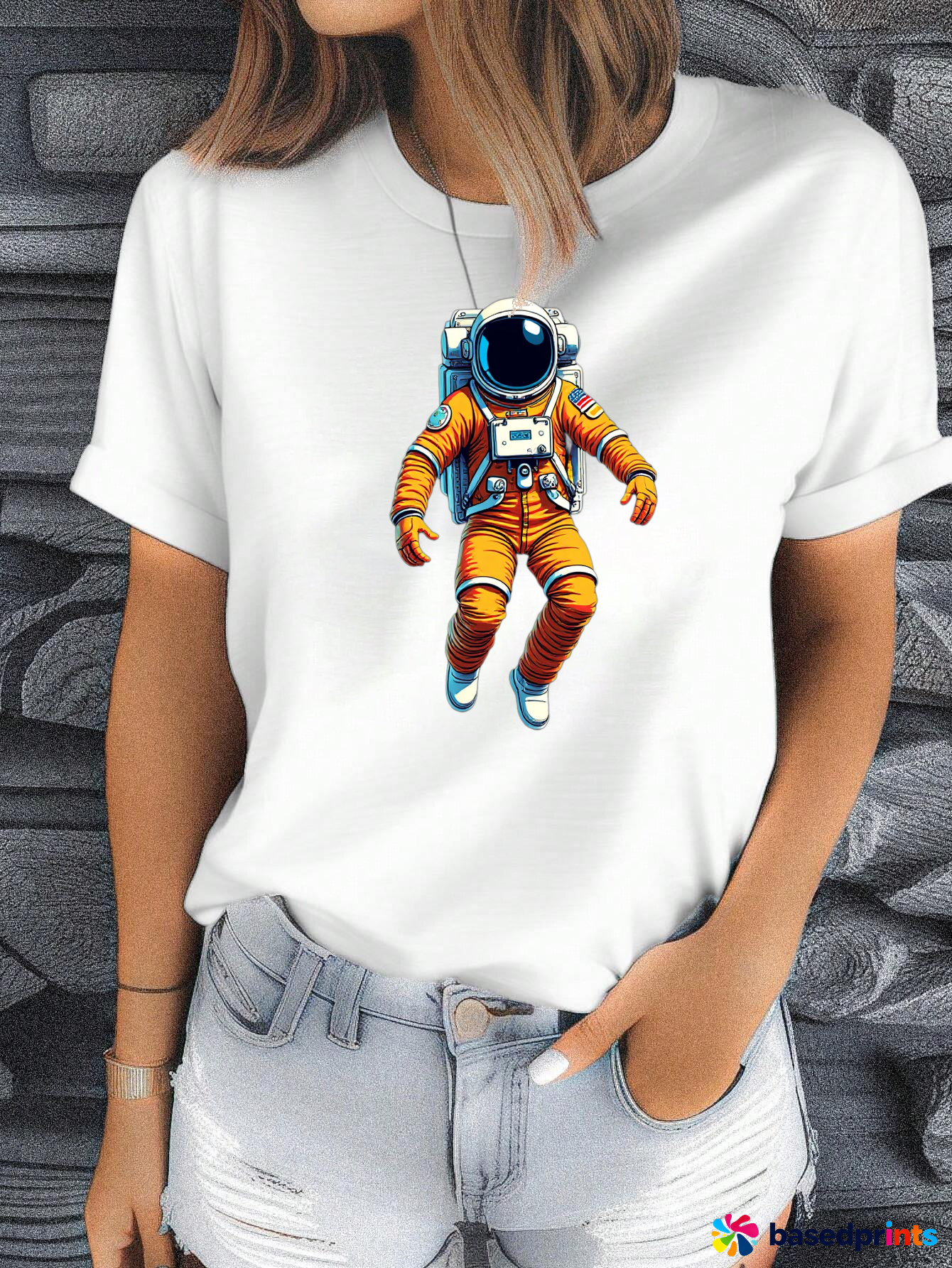 Astronaut Graphic Tee Women's Casual T-Shirt Short Sleeve Cotton Summer Tops