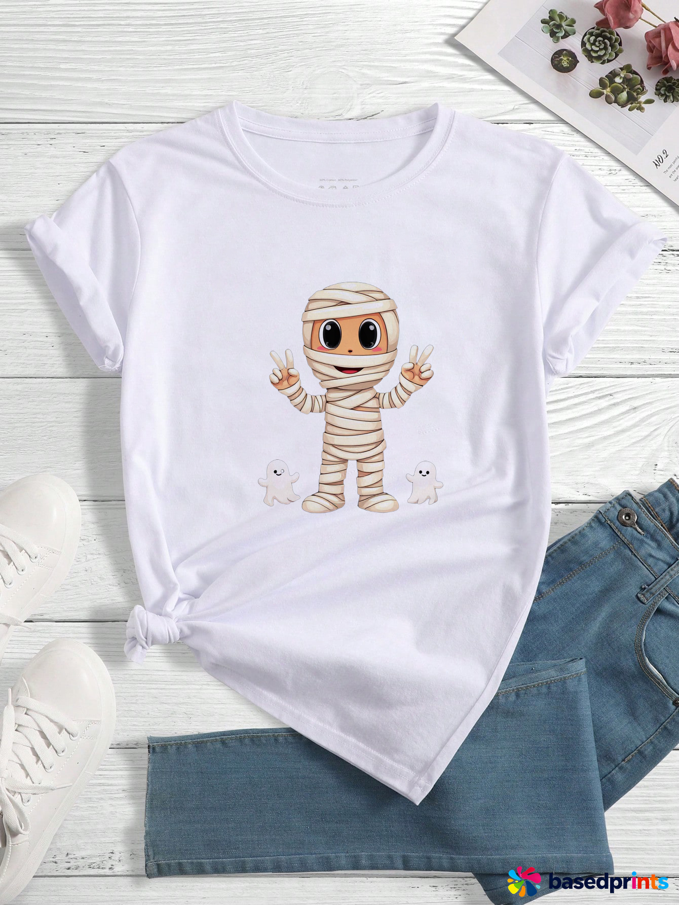 Halloween Mummy T-Shirt Cute Cartoon Print Short Sleeve Women T Shirt Casual Summer Top
