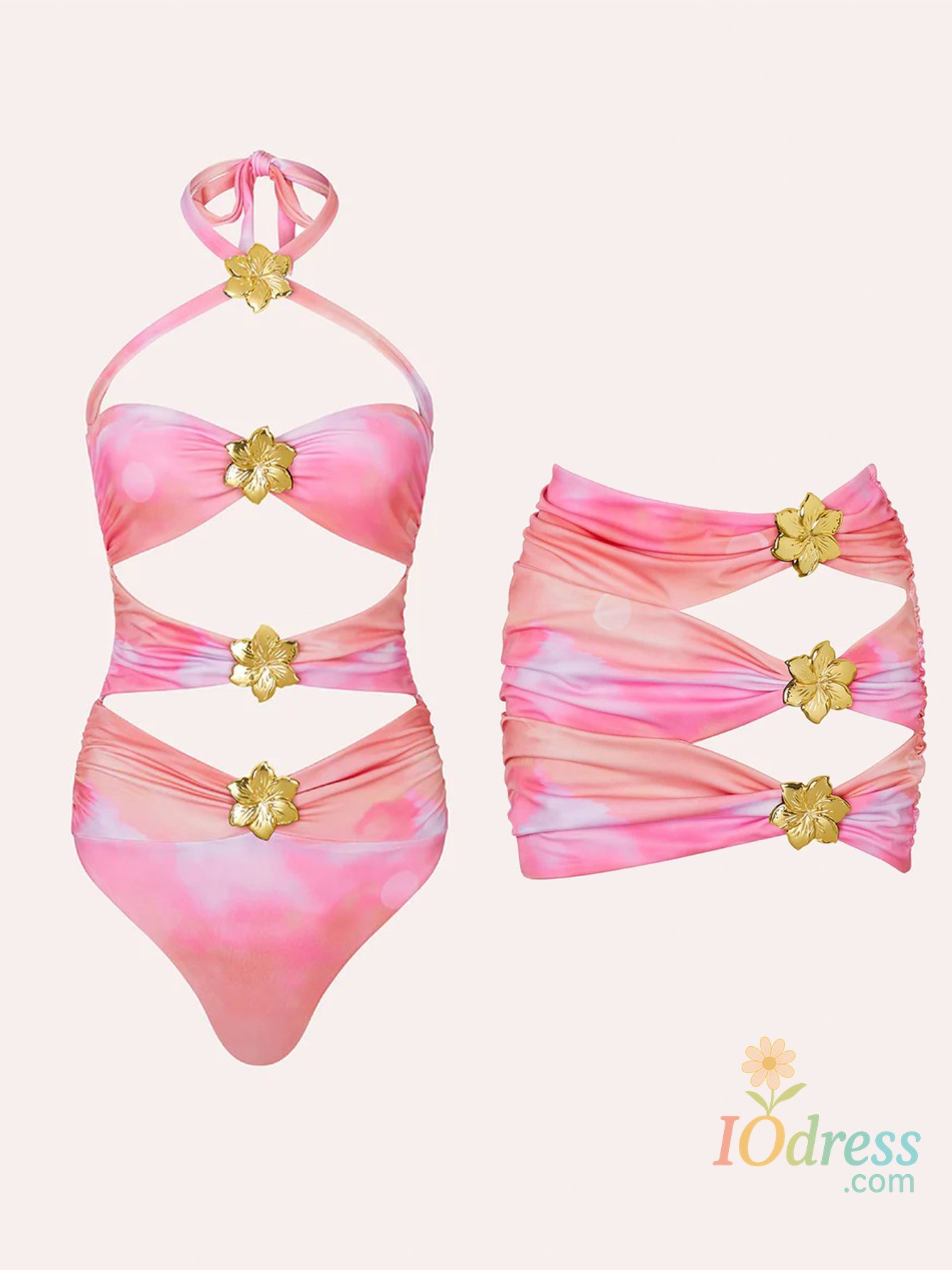 IO Dress 2025 New Arrival Pants Set With Women Swimsuit Fashion Halter Cut Out Lady Swimwear Summer Holiday Outfits Female Beach Wear