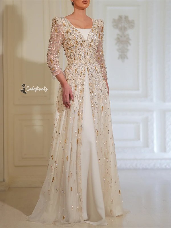 Women's Sequin Mesh Prom Maxi Dress