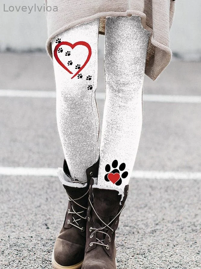 Women's Love Dog Paw Print Leggings