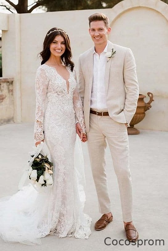 Cocosprom Ivory Beach Summer Bespoke Notched Lapel Men Suits for Sale cocosprom