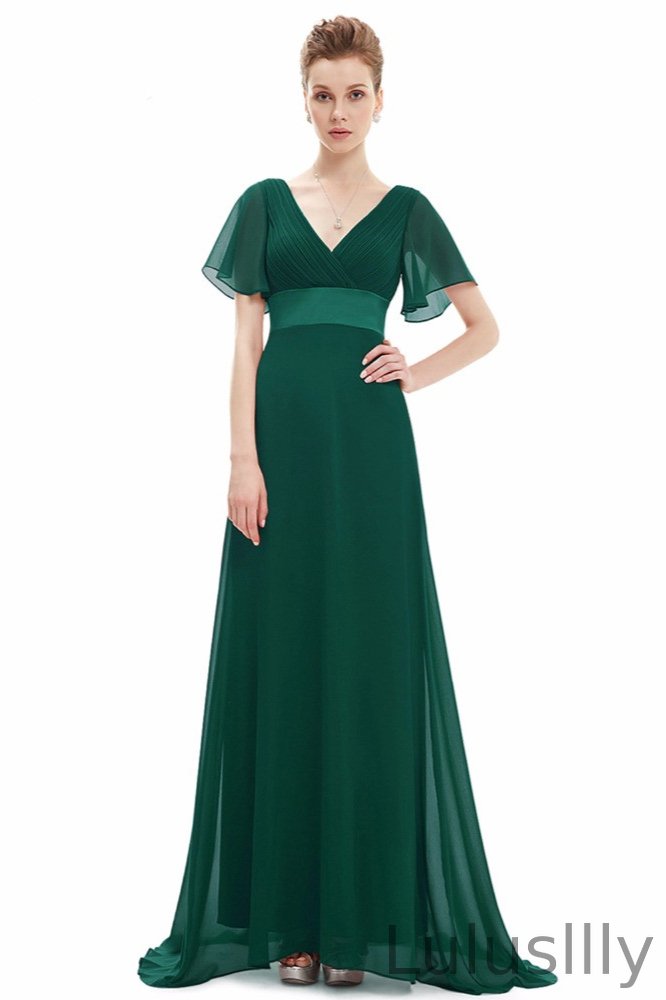 Elegant Short Sleeve Chiffon Evening Dress Ruffles Long Prom Gowns - lulusllly