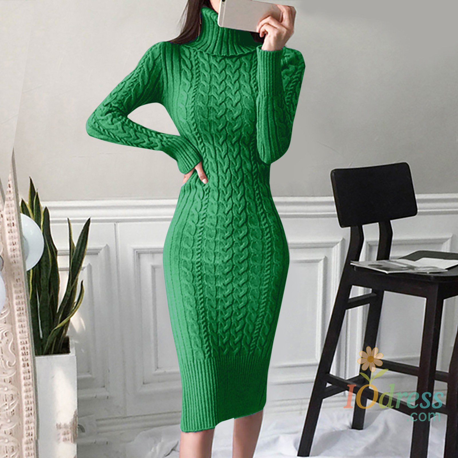 IO Dress Autumn and Winter Womens Long Sleeve Turtleneck Sweater Dresses Warm Knitted Bodycon Pullovers Jumper Dresses Vestidos Largos